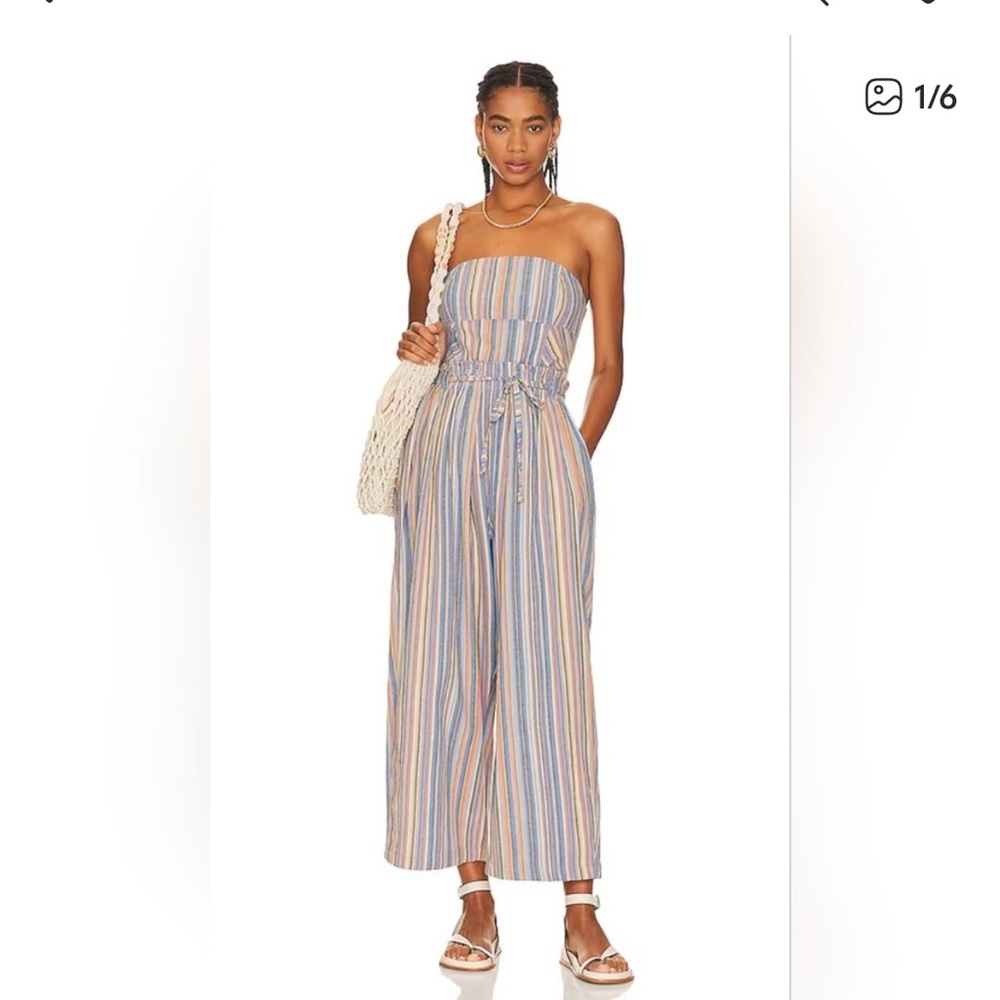 Free People Roaming Shores Striped Strapless Jumpsuit Size L - Picture 14 of 14